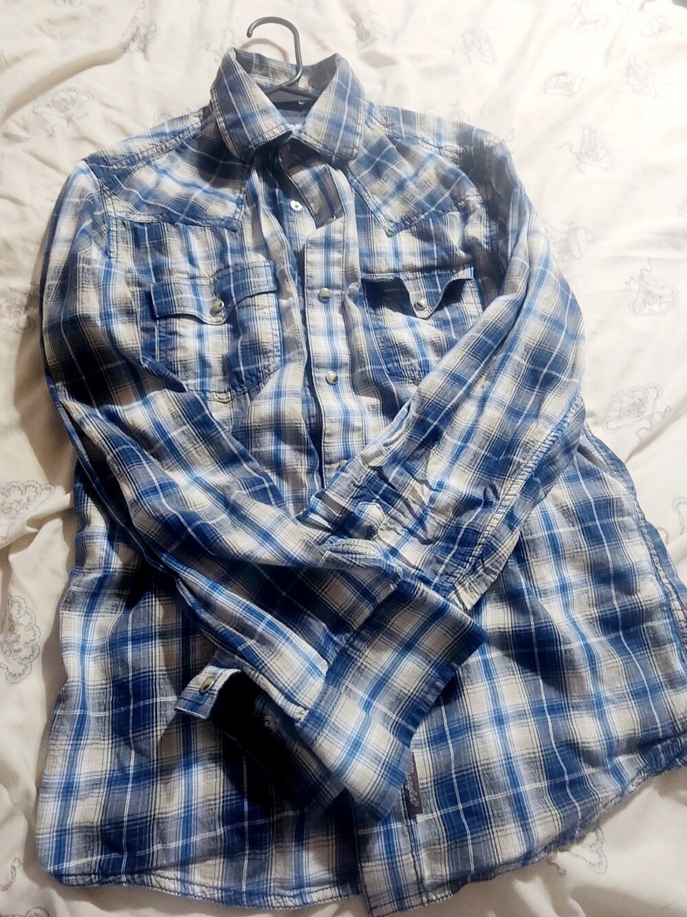 Wrangler Blue and White Plaid Shirt